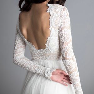 Long sleeve, lace, scoop back bridal top separate